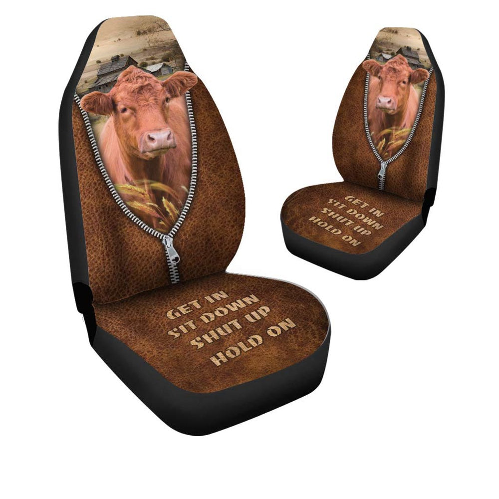 Red Angus Zipper Leather Pattern Car Seat Cover, Car Seat Cover, Farm Car Seat Cover, Pet Seat Covers