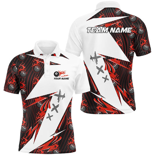 Red Billiard 8 Ball Flame Pattern Custom Pool Shirts, Billiard Tournament Polo For Team, Billiard Team Polo Shirts