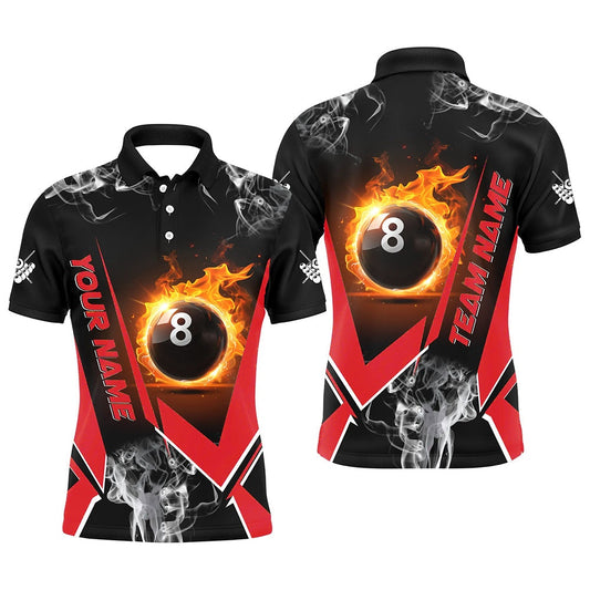 Red Billiard Polo Flame 8 Ball Pool Custom Billiard Shirts Team League Billiard Uniform, Billiard Team Polo Shirts