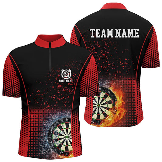 Red Black Fire & Water Darts Jersey Shirt Custom Darts Shirt For Men Dart Jersey, Darts Team Jersey Shirt