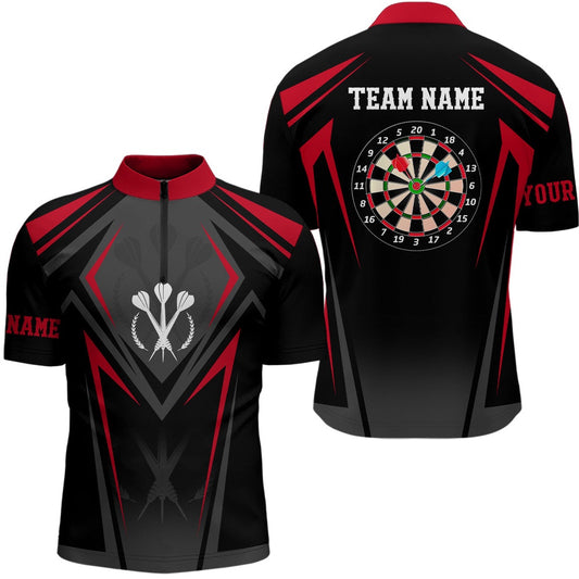 Red Black Sporty Personalized Darts Jerseys Shirt Custom Men Darts Shirt Dart Jersey, Darts Team Jersey Shirt