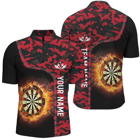 Red Camo Flame Darts Board Mens Jerseys Shirt Custom Darts Shirt For Men Dart Jersey, Darts Team Jersey Shirt