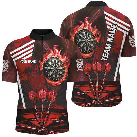 Red Dartboard Fire Flame Hitting Target Custom Dart Shirts For Men, Darts League Team Jersey, Darts Team Jersey Shirt