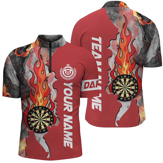 Red Darts Board Fire Flame Smoke Men Darts Jerseys Shirts Custom Unique Darts Jersey, Darts Team Jersey Shirt