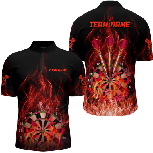 Red Fire Flame Mens Darts Jersey Shirt Custom Dart Shirts For Men Dart Jersey, Darts Team Jersey Shirt