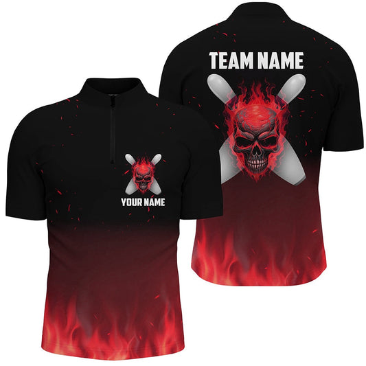 Red Flame Skull Bowling Jersey Shirtmen Custom Team Bowling Jerseys Halloween Outfits , Bowling Jersey Shirt