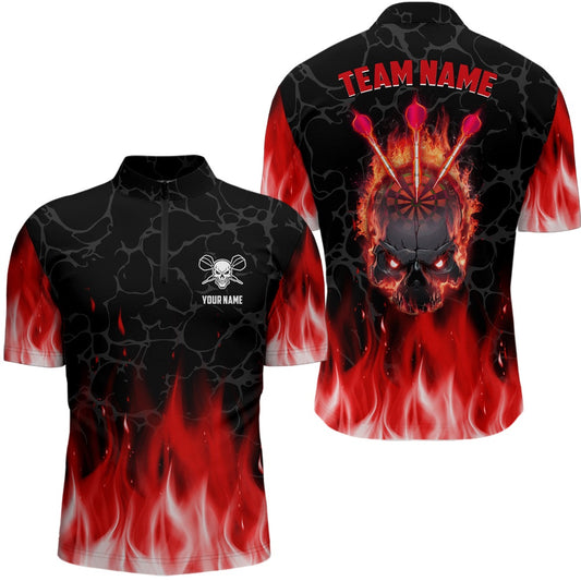 Red Flame Skull Darts Jersey Shirt Custom Scary Darts Shirt For Men Cool Dart Jersey, Darts Team Jersey Shirt