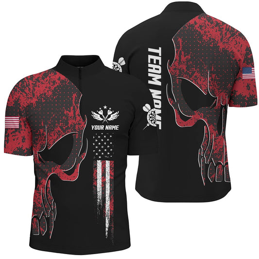 Red Grunge Camo American Flag Skull Darts Jerseys Shirt Patriotic Dart Jerseys For Me, Darts Team Jersey Shirt