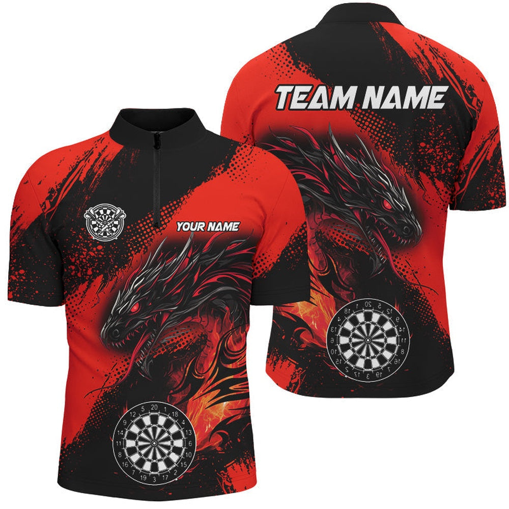 Red Grunge Custom Dragon Darts Jerseys Shirt For Men, Darts League Jerseys Unifor, Darts Team Jersey Shirt