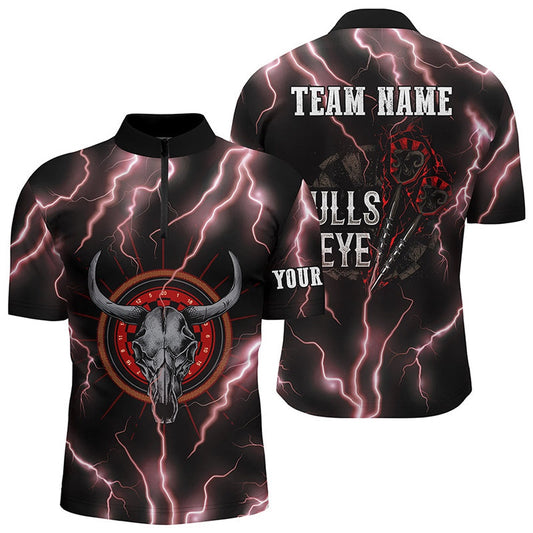 Red Lightning Bull Skull Darts Jersey Shirt Bulls Eye Darts Jersey For Me, Darts Team Jersey Shirt