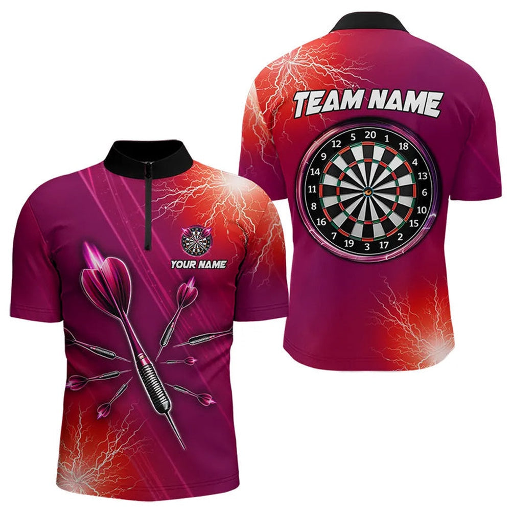 Red Thunder Lightning Light Darts Jerseys Custom Darts Shirts For Men Darts Jersey, Darts Team Jersey Shirt