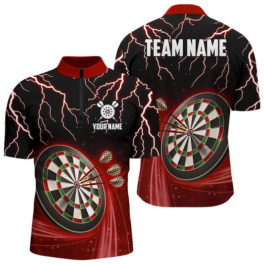 Red Thunder Lightning Mens Darts Jersey Shirt Custom Darts Shirt For Men Dart Jersey, Darts Team Jersey Shirt