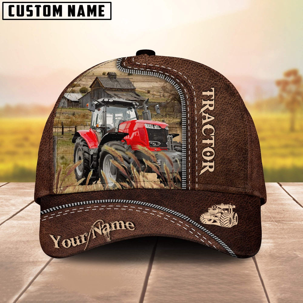 Red Tractor Customized Name Leather Pattern Cap, Farmer Cap, Cap For Farmers, Best Farm Hat, Farm Use Hat