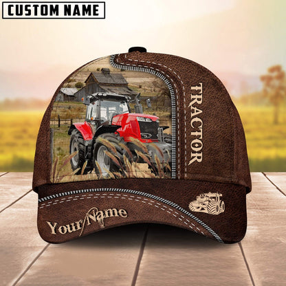 Red Tractor Customized Name Leather Pattern Cap, Farmer Cap, Cap For Farmers, Best Farm Hat, Farm Use Hat