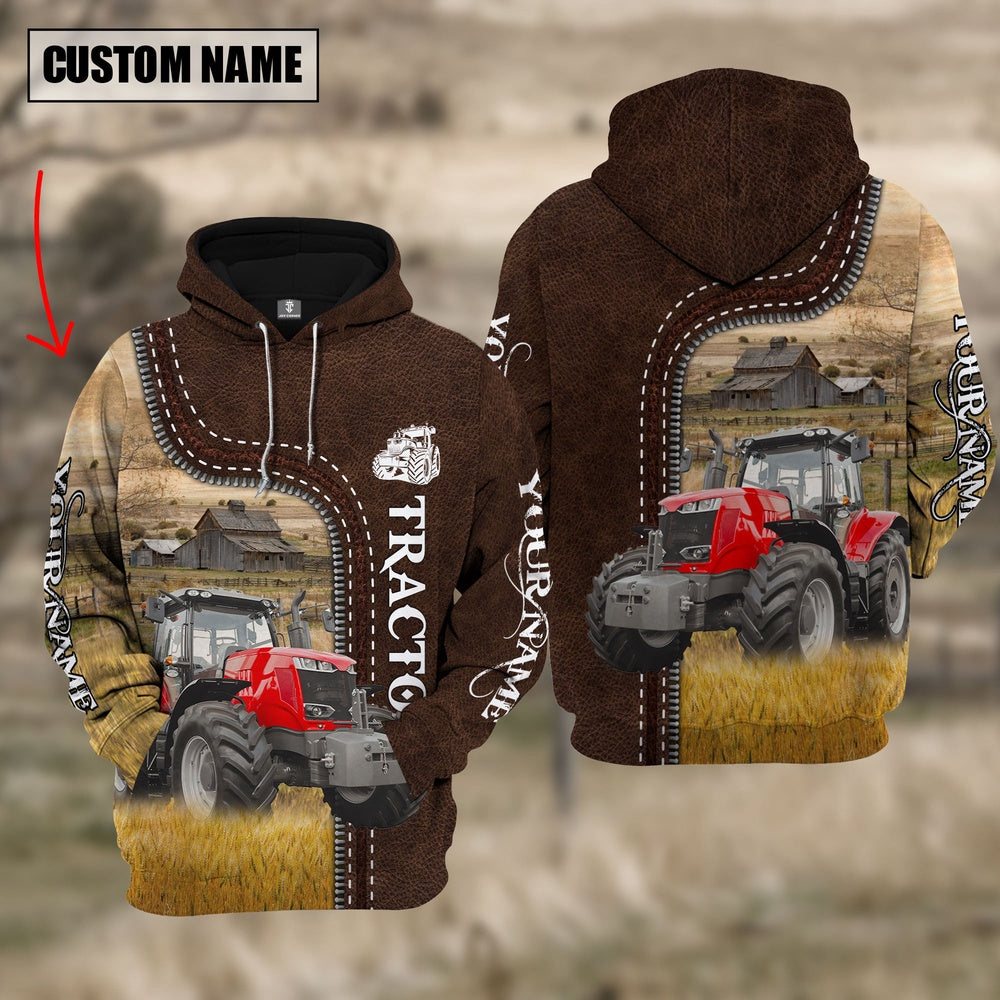 Red Tractor Farming Leather Pattern Personalized 3D Hoodie, Farmer Hoodie, Custom Farm Shirts, Farmer T Shirt