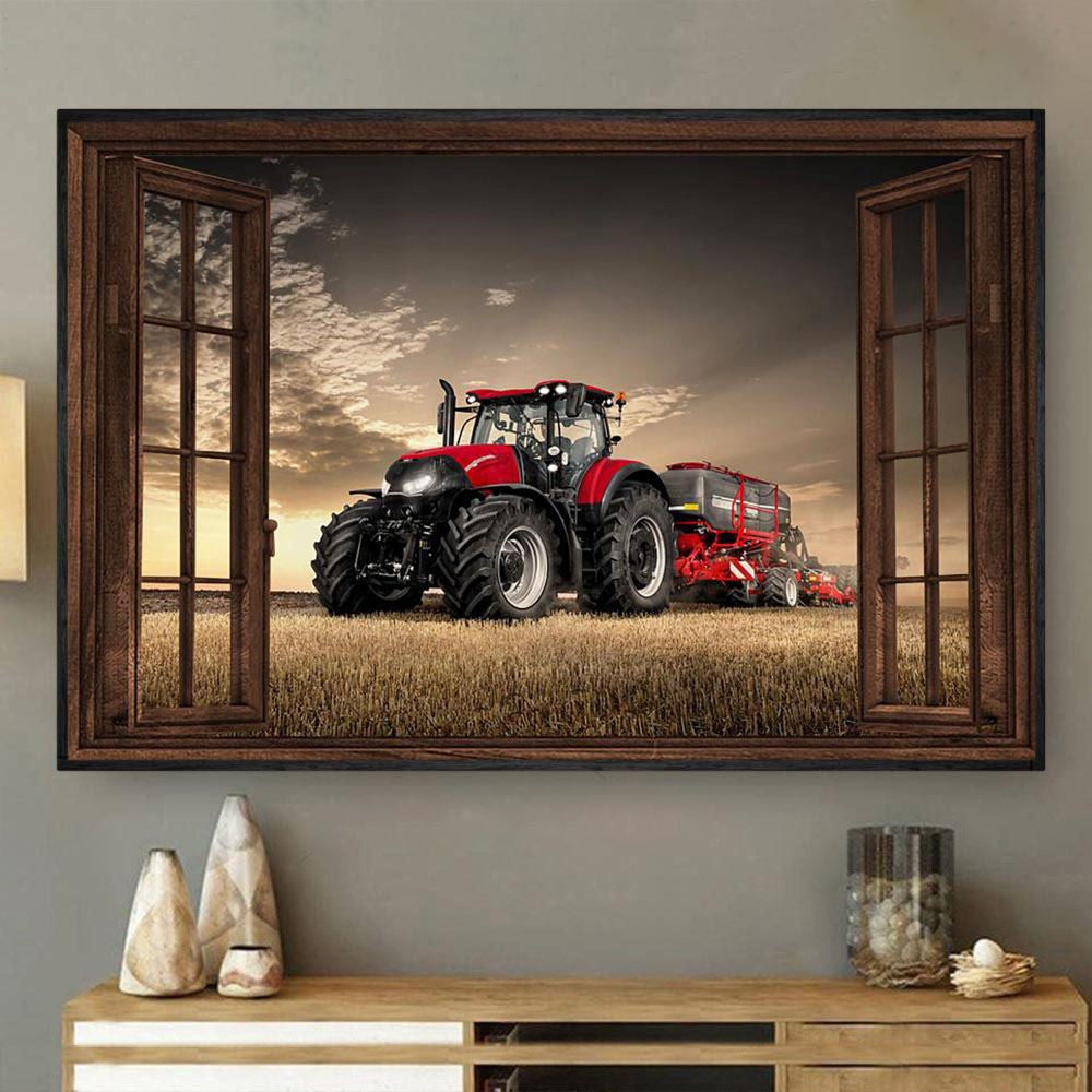 Red Tractor In Farm, Tractor Canvas Wall Art, Canvas Gift For Tractor Lovers, Farmhouse Canvas, Farm Gift, Farm Home Decor