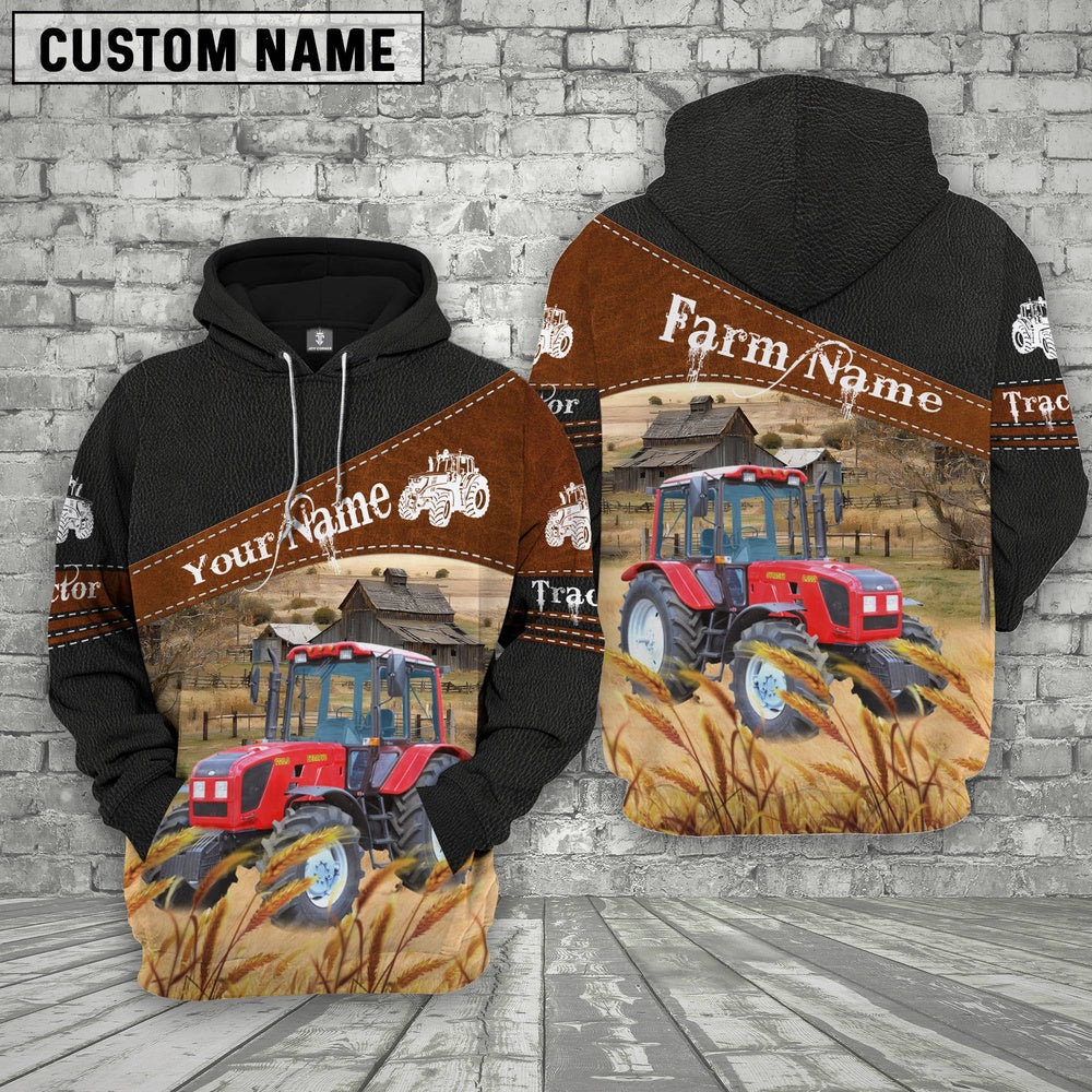 Red Tractor On Farms Custom Name Printed 3D Black Hoodie, Farmer Hoodie, Custom Farm Shirts, Farmer T Shirt