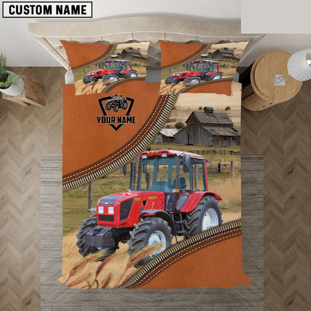 Red Tractor On The Farm Customized Name 3D Bedding Set, Farm Bedding Set, Farmhouse Bedding Set
