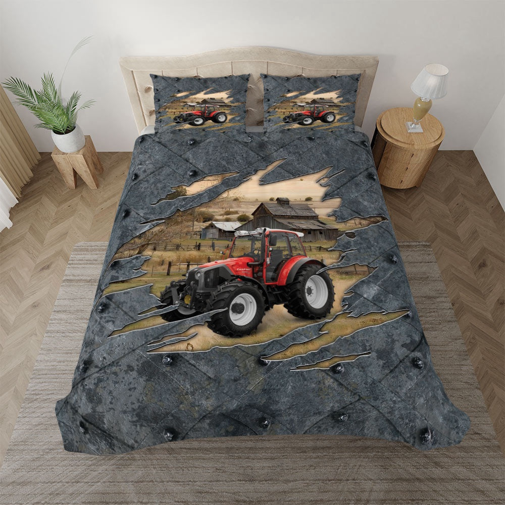 Red Tractor On The Farm Customized Name Bedding Set, Farm Bedding Set, Farmhouse Bedding Set