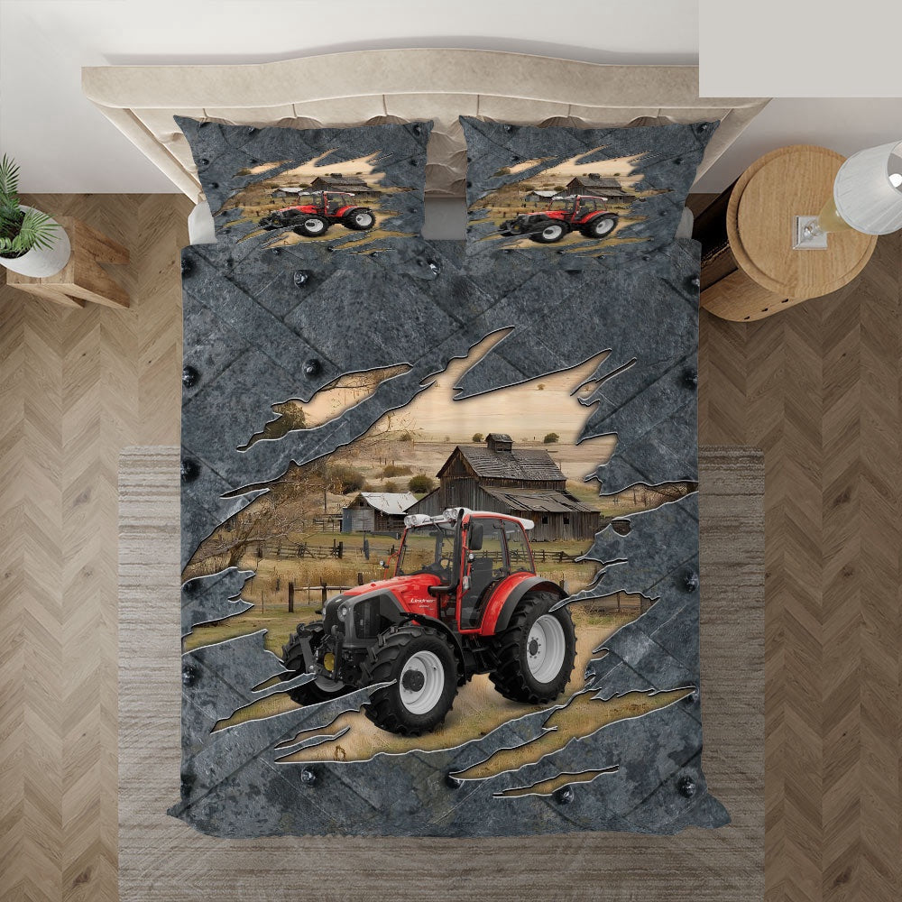 Red Tractor On The Farm Customized Name Bedding Set, Farm Bedding Set, Farmhouse Bedding Set