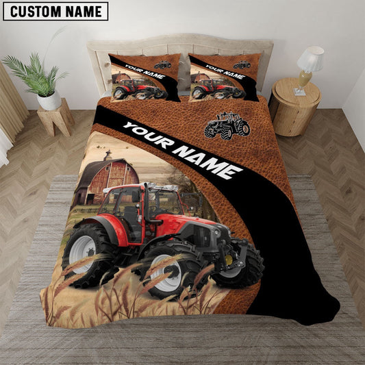 Red Tractor On The Farm Customized Name Red Barn Bedding Set, Farm Bedding Set, Farmhouse Bedding Set