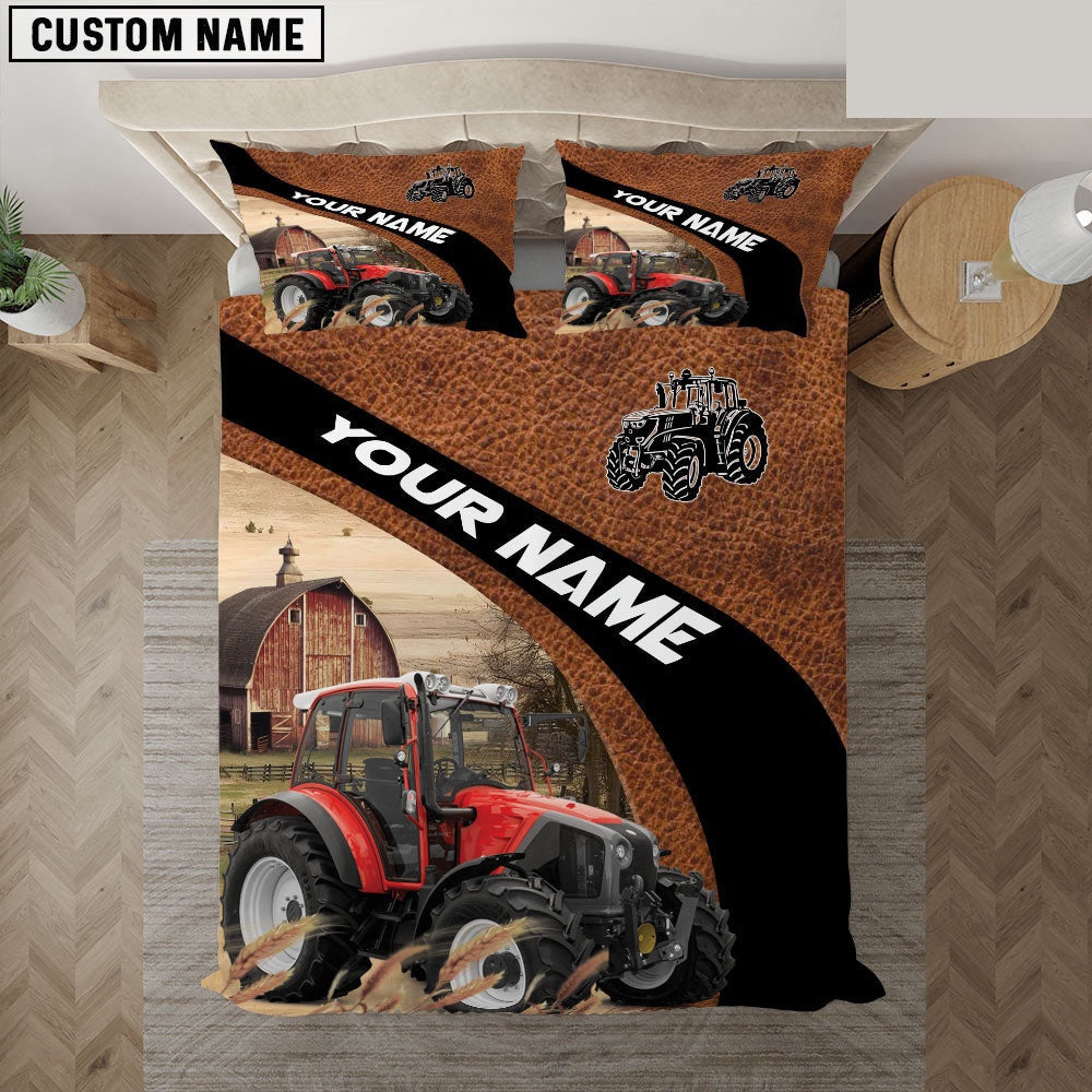 Red Tractor On The Farm Customized Name Red Barn Bedding Set, Farm Bedding Set, Farmhouse Bedding Set