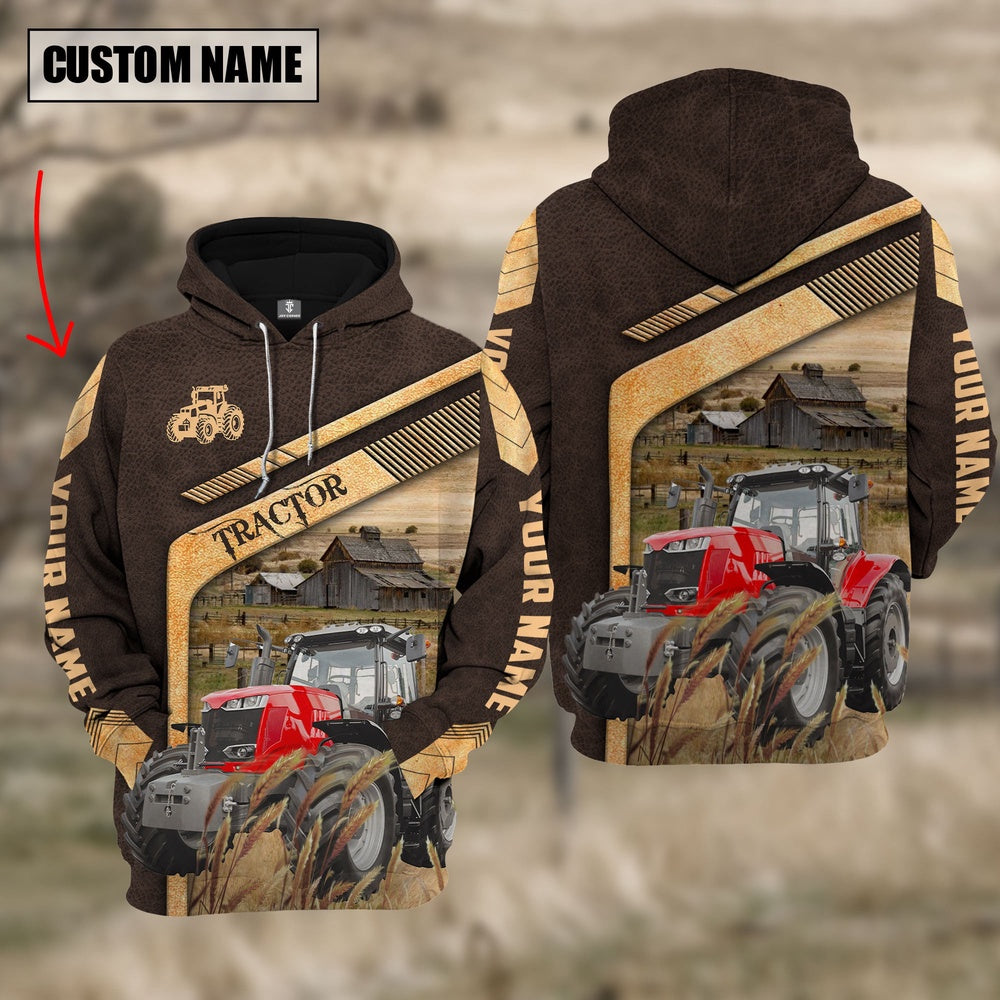 Red Tractor On The Meadow Custom Name Hoodie, Farmer Hoodie, Custom Farm Shirts, Farmer T Shirt