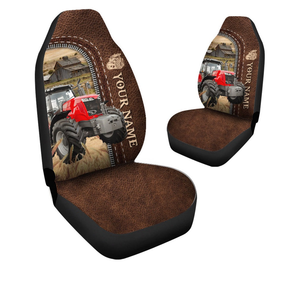 Red Tractor Personalized Name Leather Pattern Car Seat Cover, Car Seat Cover, Farm Car Seat Cover, Pet Seat Covers