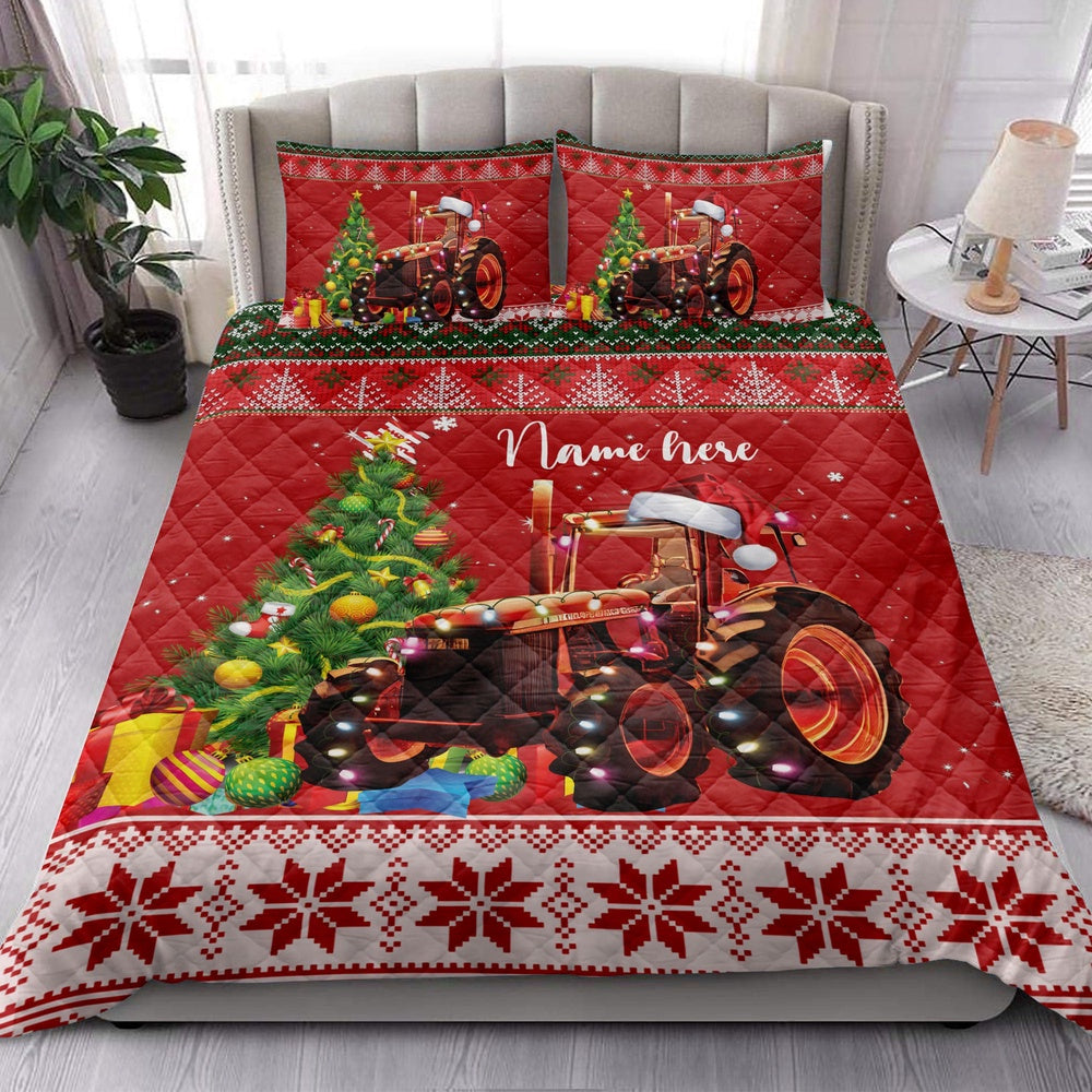 Red Tractormas Hat Farm Country Bedding Set, Christmas Beddings, Xmas Bedding Sets