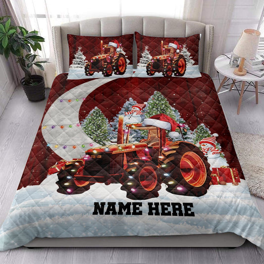 Red Tractormas Hat String Lights Bedding Set, Christmas Beddings, Xmas Bedding Sets