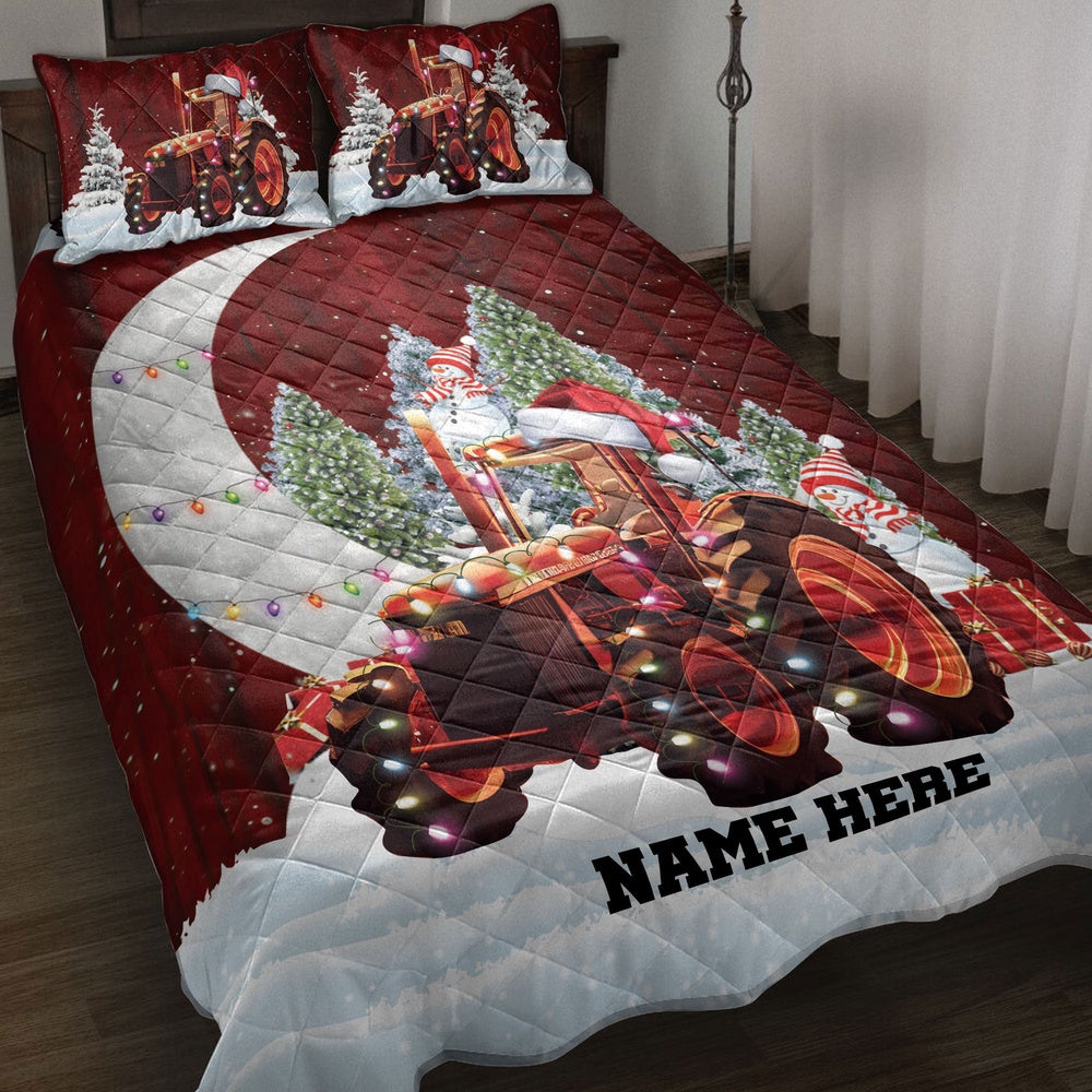 Red Tractormas Hat String Lights Bedding Set, Christmas Beddings, Xmas Bedding Sets