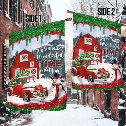 Red Truck Christmas Flag It's The Most Wonderful Time Of The Year Flag, Christmas Outdoor Decor Decoration
