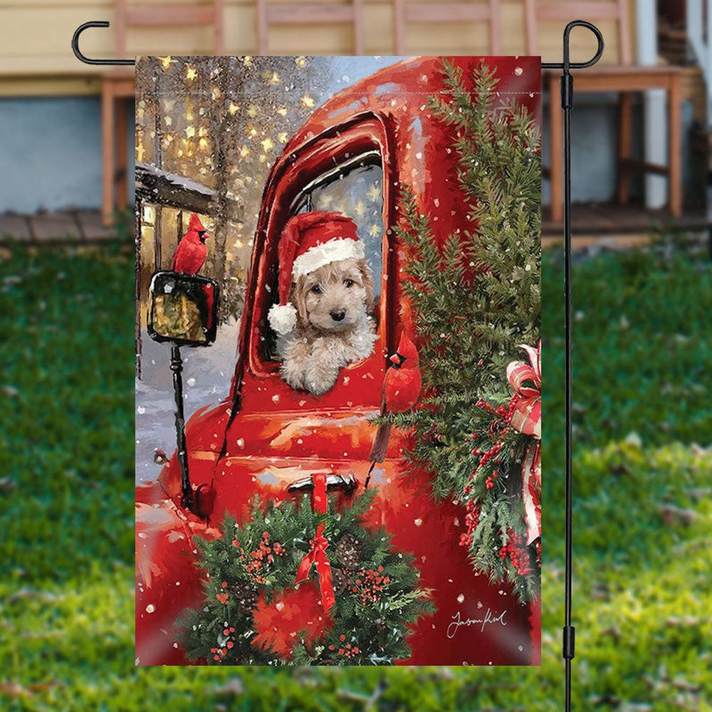 Red Truck Dog Plants Snowy Christmas Garden FlagXmas, Garden Flags, Outdoor Xmas Flags, Christmas Outdoor Decor