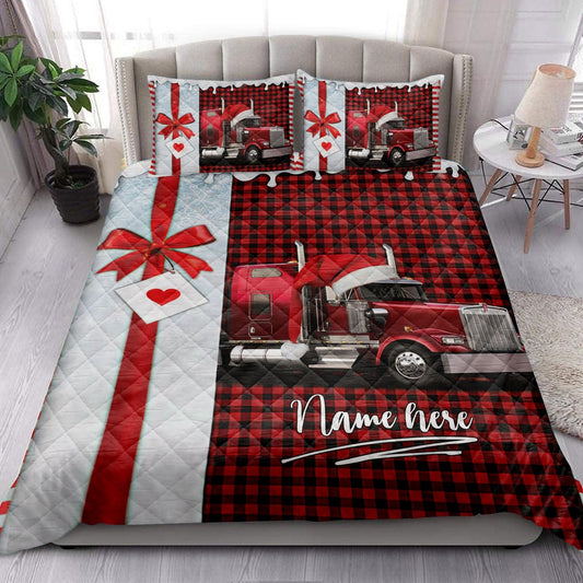 Red Truck Santa Hat Withmas Trucker Bedding Set, Christmas Beddings, Xmas Bedding Sets