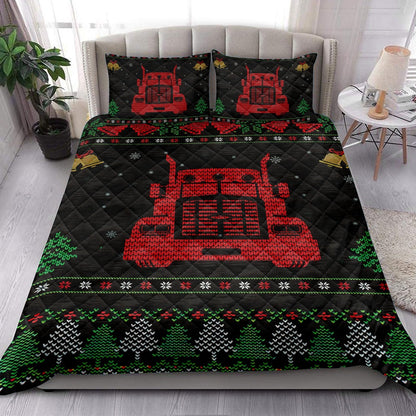 Red Truck Snowflake Bell Ugly Chrismas Trucker Bedding Set, Christmas Beddings, Xmas Bedding Sets