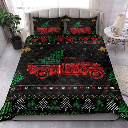 Red Truck Withmas Tree Snowflake Bell Ugly Chrismas Bedding Set, Christmas Beddings, Xmas Bedding Sets
