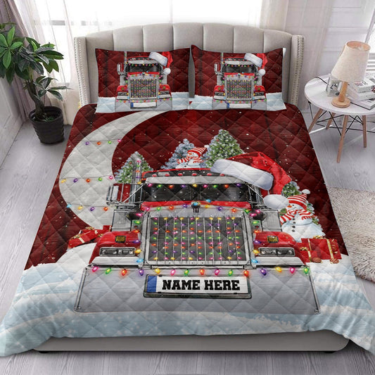 Red Truckermas Hat With String Light Bedding Set, Christmas Beddings, Xmas Bedding Sets