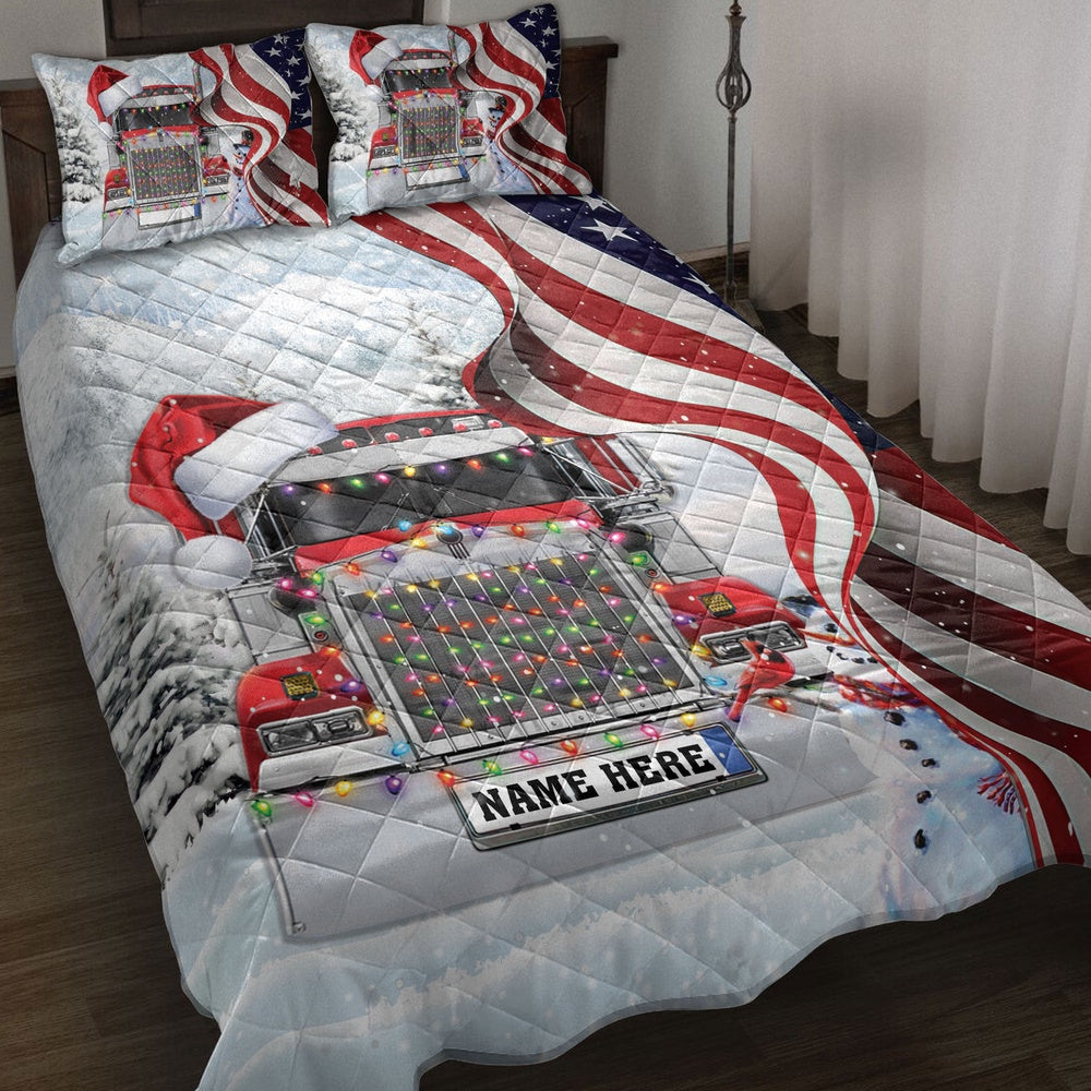 Red Truckermas String Light Us Flag Bedding Set, Christmas Beddings, Xmas Bedding Sets
