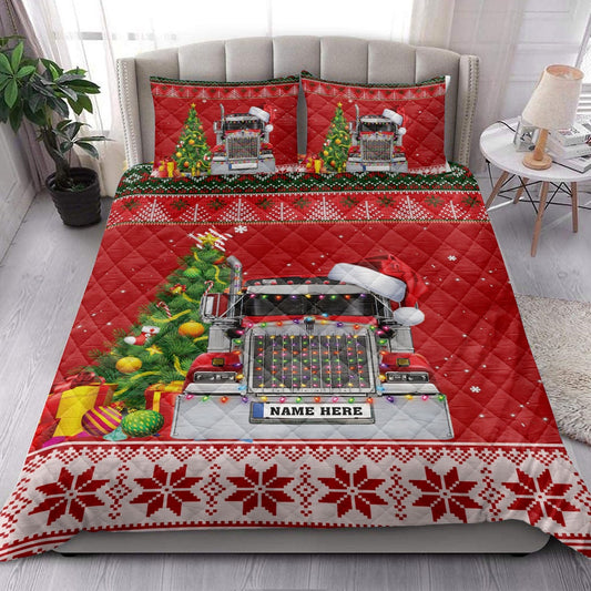 Red Truckermas Tree String Light Bedding Set, Christmas Beddings, Xmas Bedding Sets