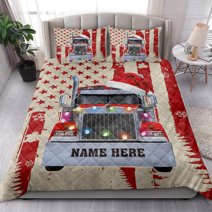 Red Truckmas String Light Usa Flag Bedding Set, Christmas Beddings, Xmas Bedding Sets