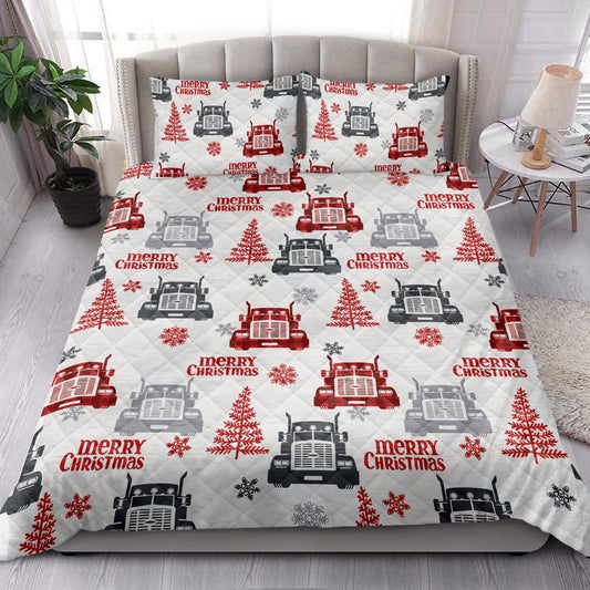 Red Truckmas Tree Snowflakes Love Trucker Truck Driver Bedding Set, Christmas Beddings, Xmas Bedding Sets