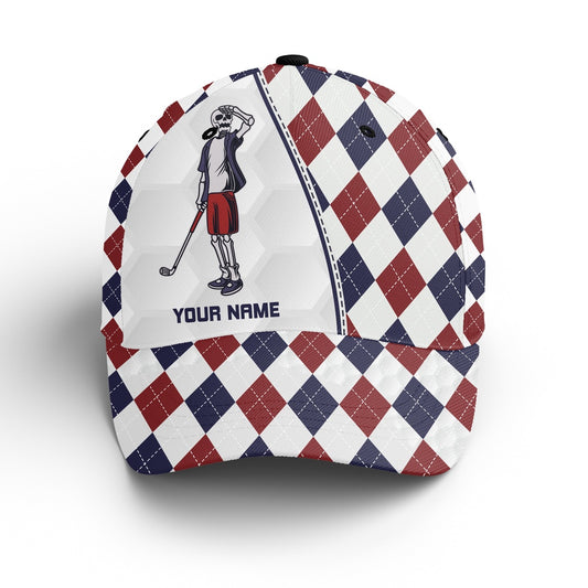 Red White And Blue Golfer Hat Custom Name Skull Golf Hats Unisex Baseball Men Golf Hats, Golfing Gift, Golf Baseball Cap