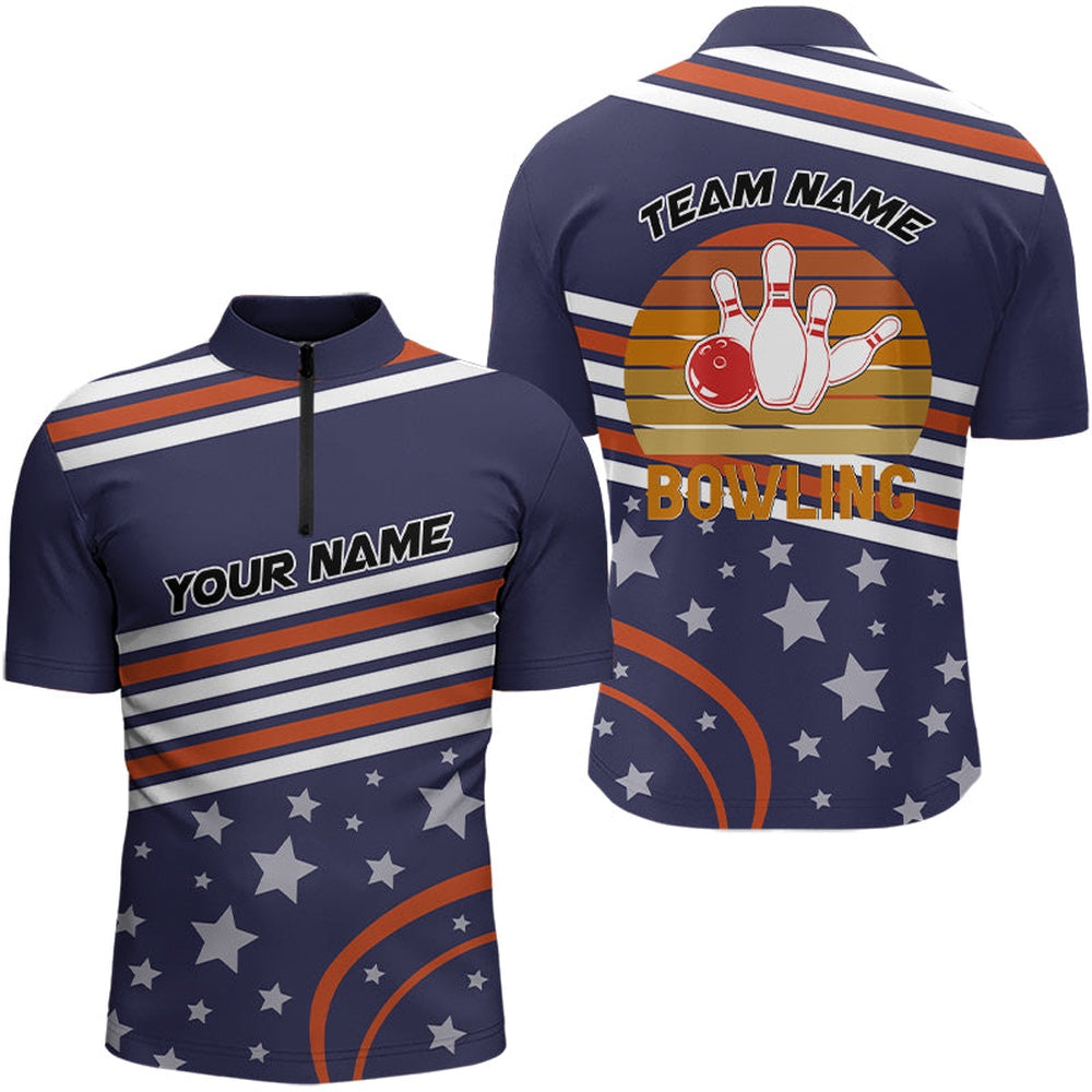 Red, White And Blue Stars Retro Bowling Polo, Jersey Shirt For Men Custom Bowling Team Jersey, Bowling Jersey Shirt