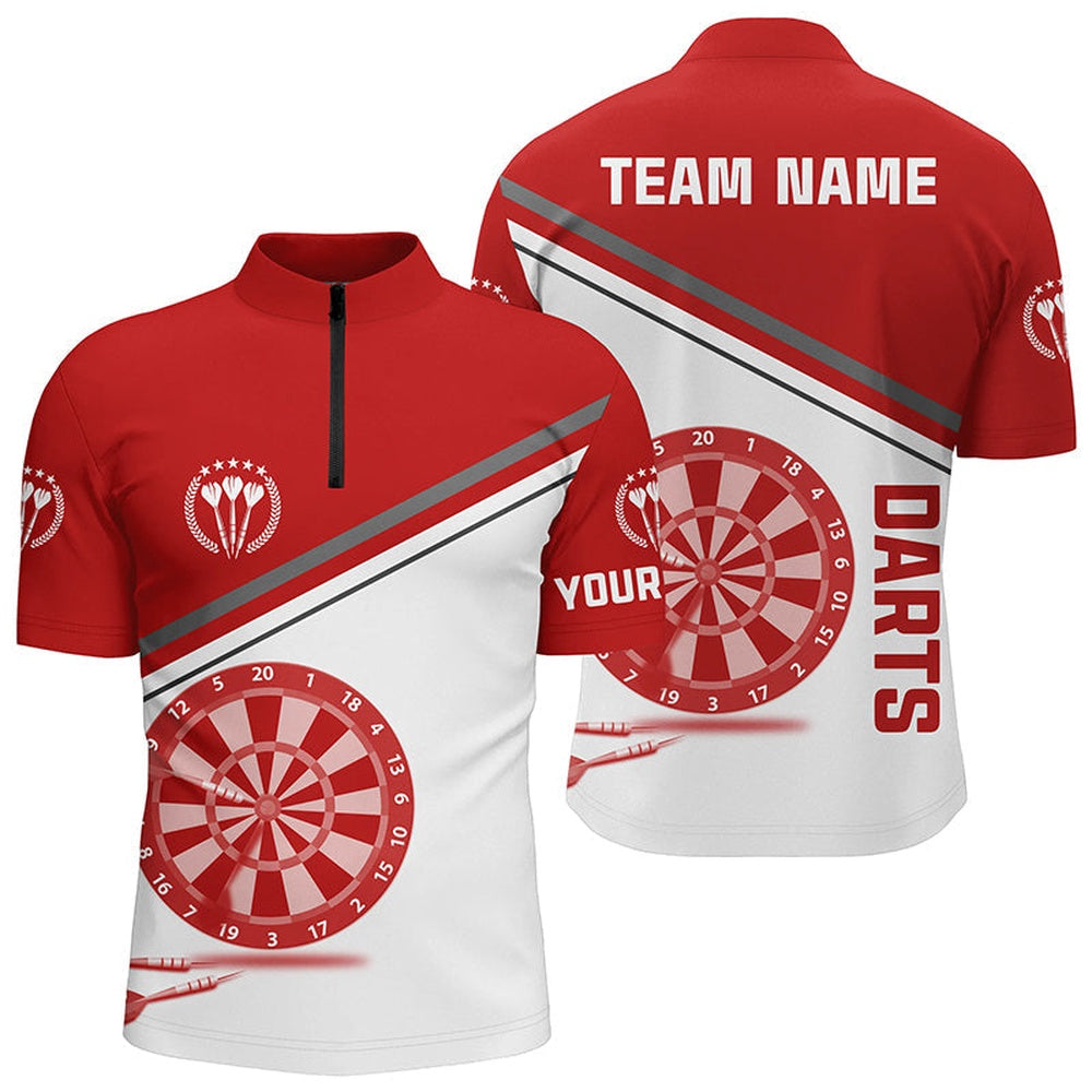 Red White Darts Jersey Shirt With Name Customized Darts Shirts For Men Dart Jersey, Darts Team Jersey Shirt