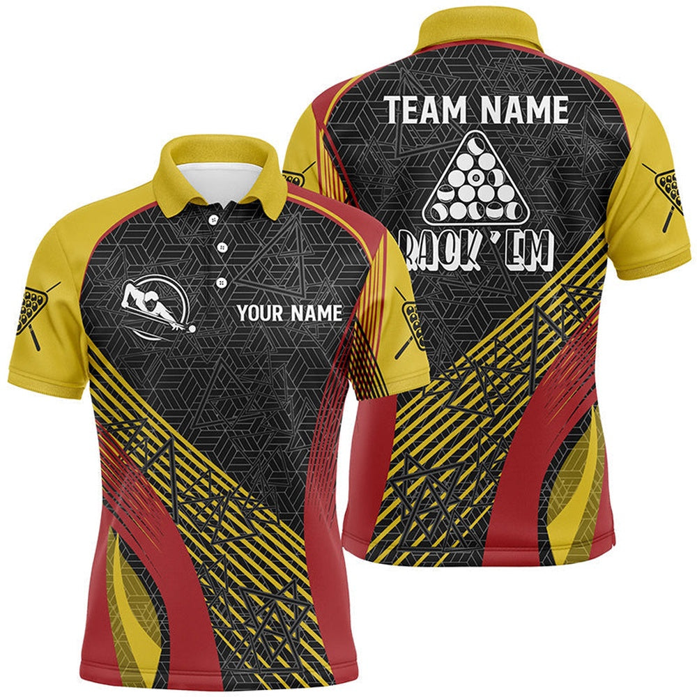 Red, Yellow And Black Billiard Full Printing Polo Shirts, Custom Billiard Polo Shirts, Billiard Team Polo Shirts