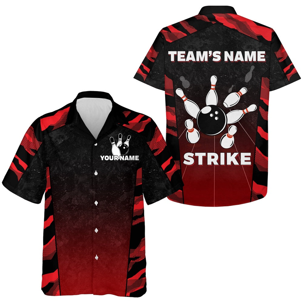 Redcamo Hawaiian Bowling Shirt For Men, Custom Name Team Name Bowling Hawaiian Strike Bowling Shirt, Bowling Team Hawaiian