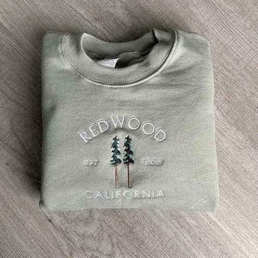 Redwood Embroidered Sweatshirt 2D Crewneck Sweatshirt Best Gift For Family, Christmas Embroidered, Christmas Gifts