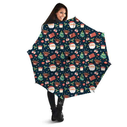 Reindeer Christmas Santa Print Pattern Umbrella, Christmas Umbrella, Xmas Umbrella