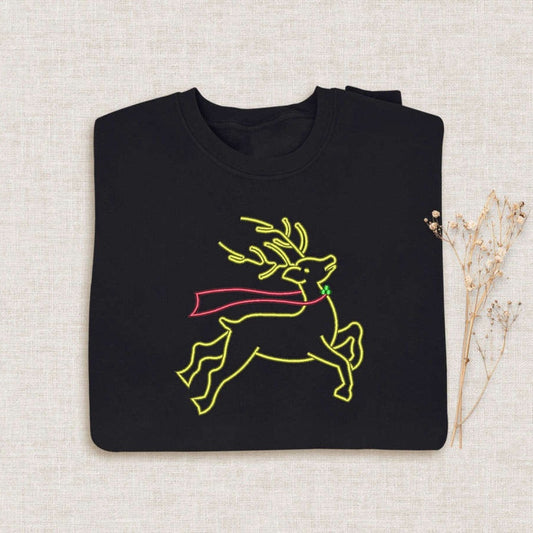 Reindeer Embroidered Halloween Sweatshirt 2D Crewneck Sweatshirt For Men Women, Christmas Embroidered, Christmas Gifts
