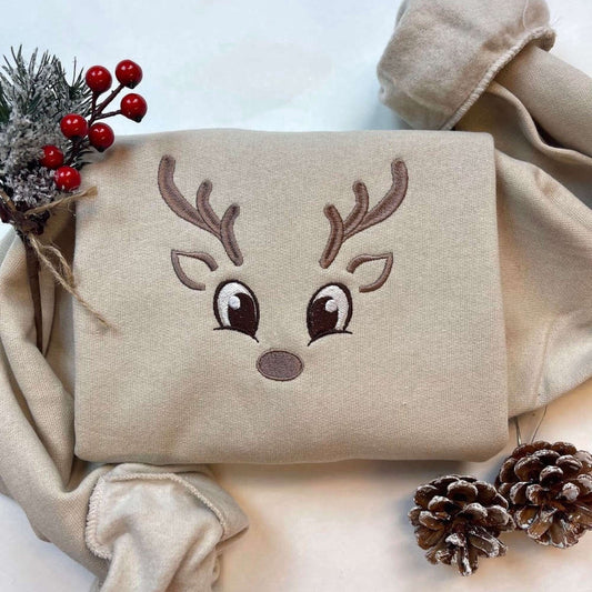 Reindeer Embroidered Sweatshirt, Christmas Sweatshirt, Gift For Christmas, Christmas Embroidered, Christmas Gifts